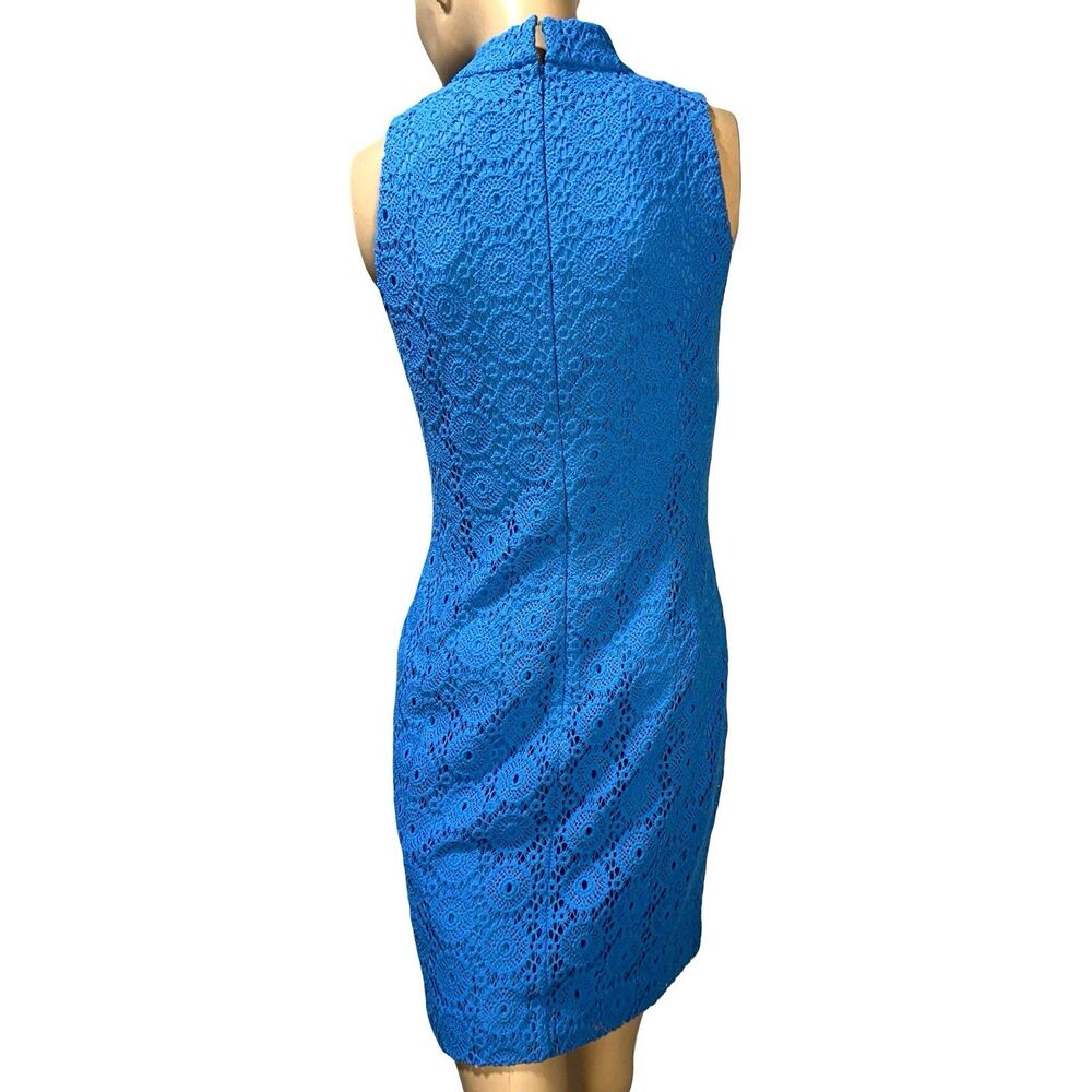 Lilly Pulitzer Size M ALEXA Blue Crochet Lace Dress Sleeveless Zip Charm Shift - Picture 5 of 12